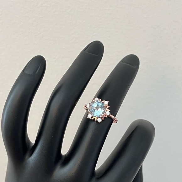Fine Jewelry 925 Sterling Silver Blue Topaz Ring, Dainty Rose Gold Plated - Picture 5 of 11